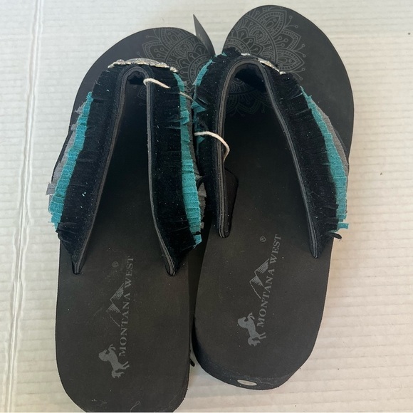 Montana West MANDALA CROSS CONCHO FRINGE WEDGE WESTERN FLIP-FLOP Sz 11 🍒 - Picture 4 of 11